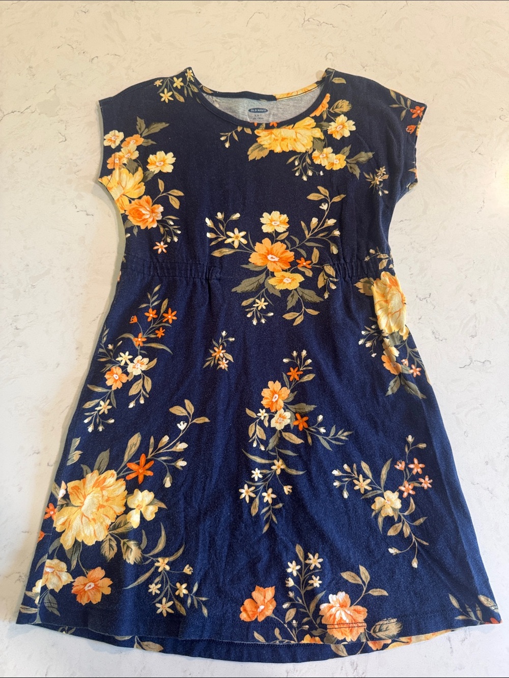 Old Navy Navy Dress with Yellow and Orange Floral Print
